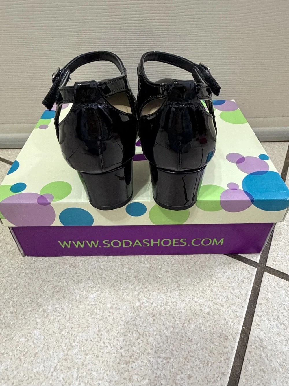 Black patent ankle strap heels by Soda Kids size 2.5